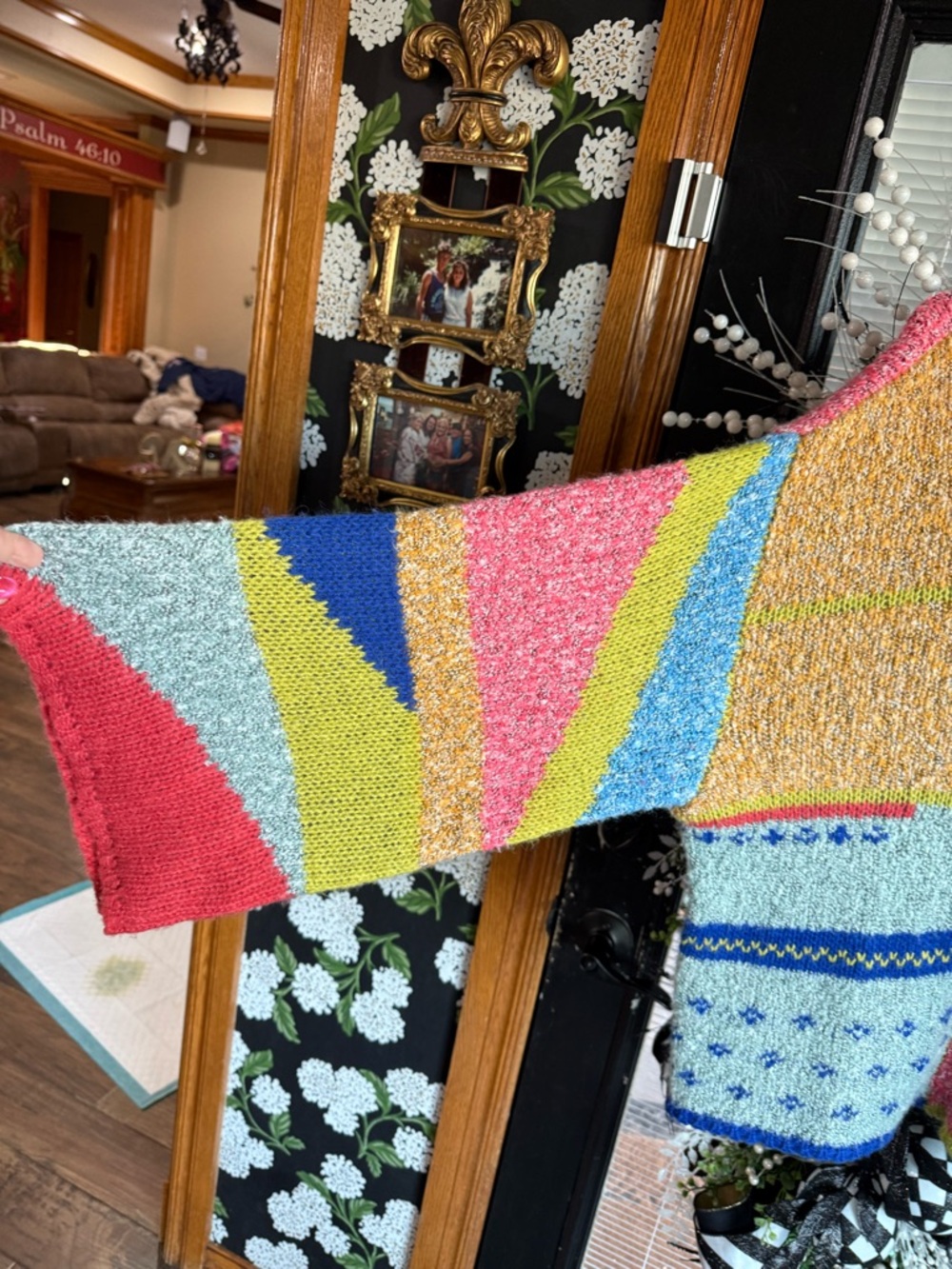 Aratta Sweater Multicolor Patchwork Crewneck Sweater in Pink, Blue & Yellow - Picture 3 of 4